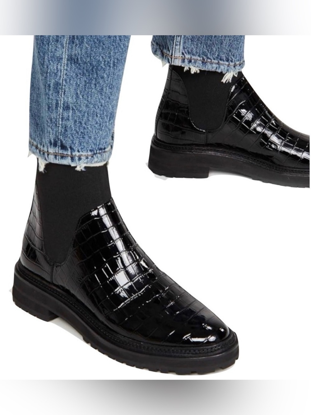 Loeffler Randall Bridget Chelsea Croc Embossed Black Boots 11.5 New